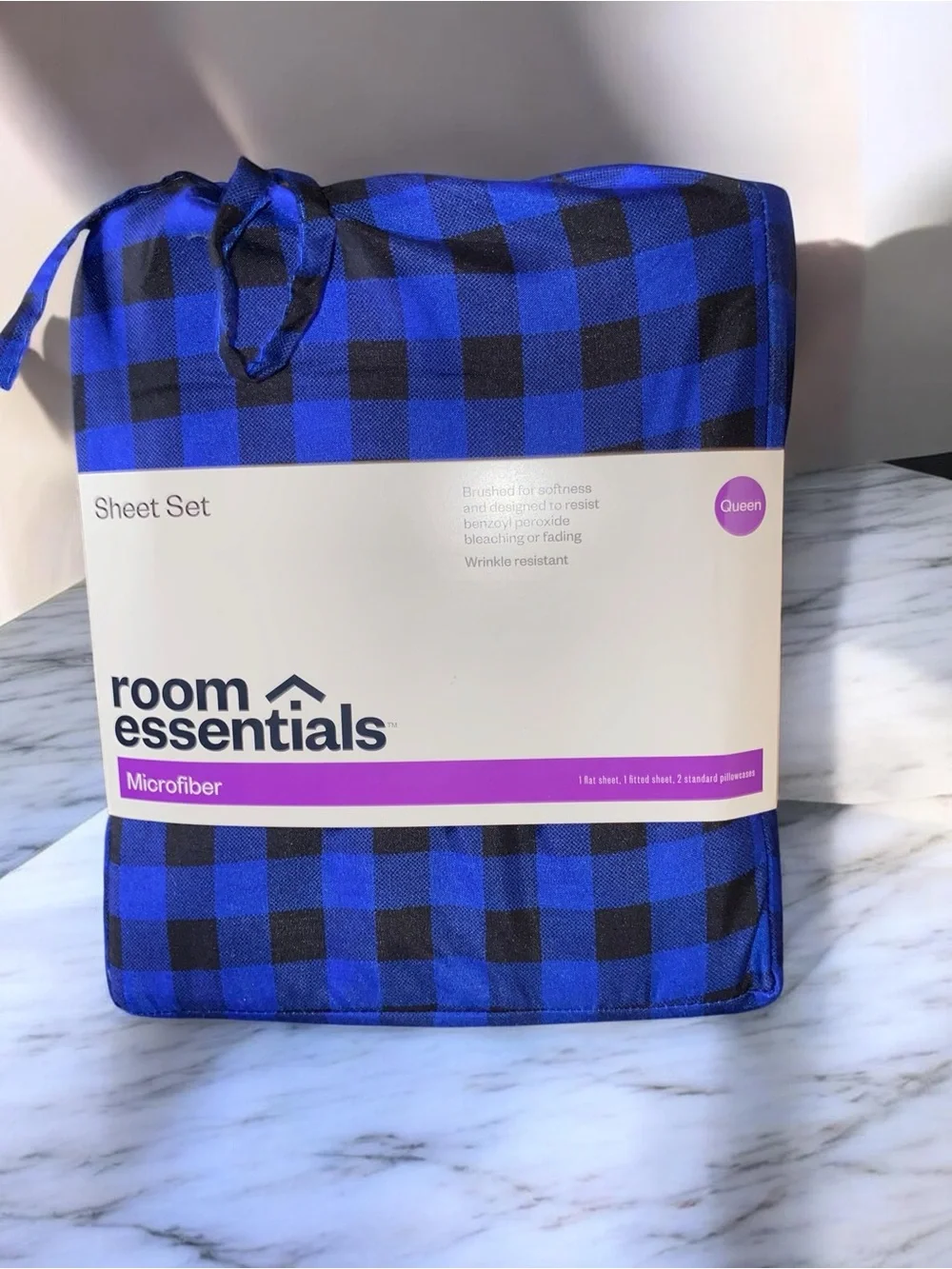 Cobalt Blue Checkered Queen Microfiber Sheets